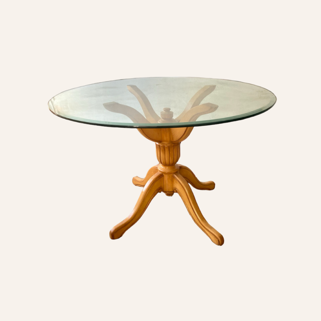 Mesa base torneada dorada tope clear suplifest